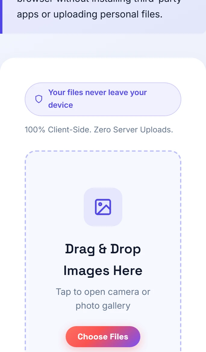 Figure 2: Zero-friction camera capture in mobile browser without recurring in-app subscriptions.