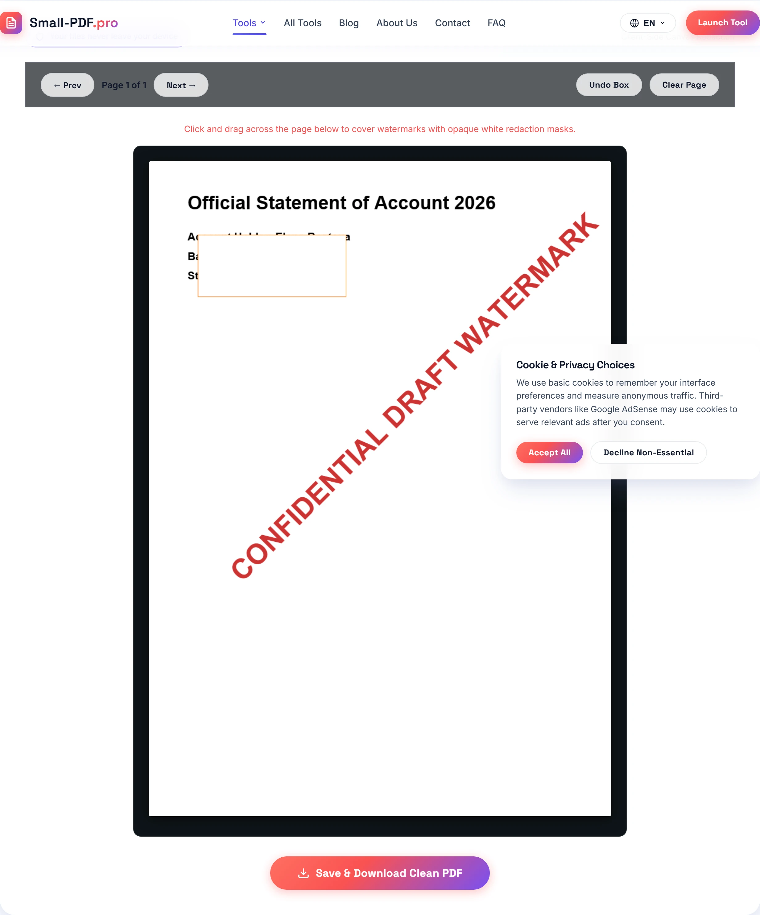 Figure 2: Visual canvas redaction allowing precise coordinate-level blackout of sensitive data.